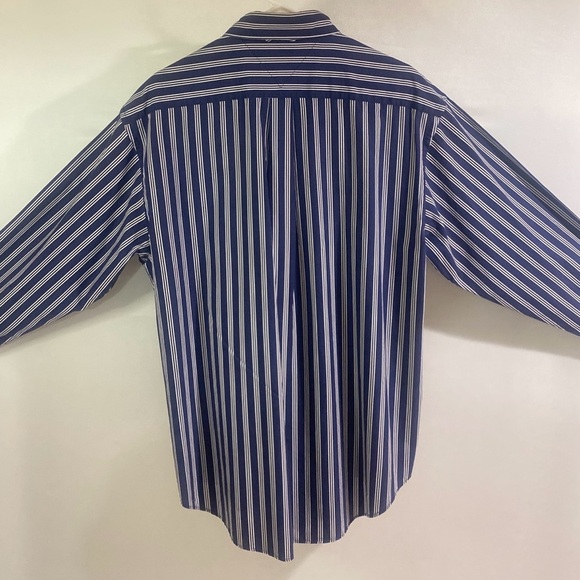 Tommy Hilfiger Men's Large Blue & White Striped Dress Shirt - Picture 7 of 12